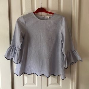 Navy and white striped blouse